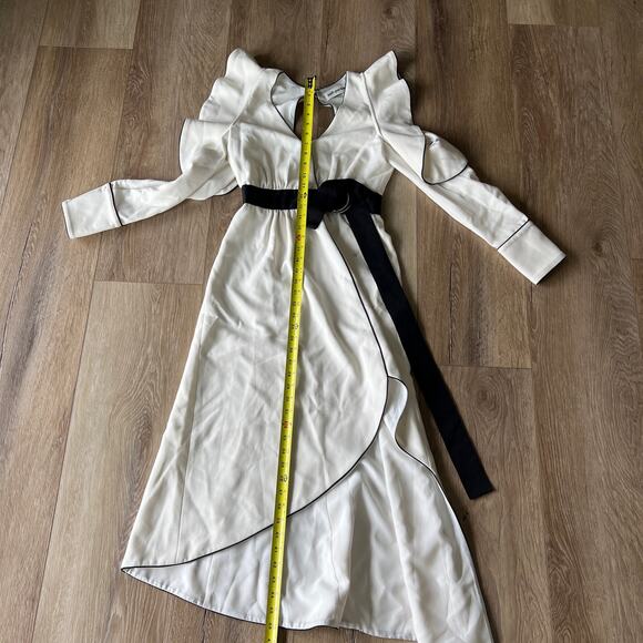 SELF-PORTRAIT Women's Monochrome Asymmetric Wrap Dress Size 2 In White - Picture 7 of 12